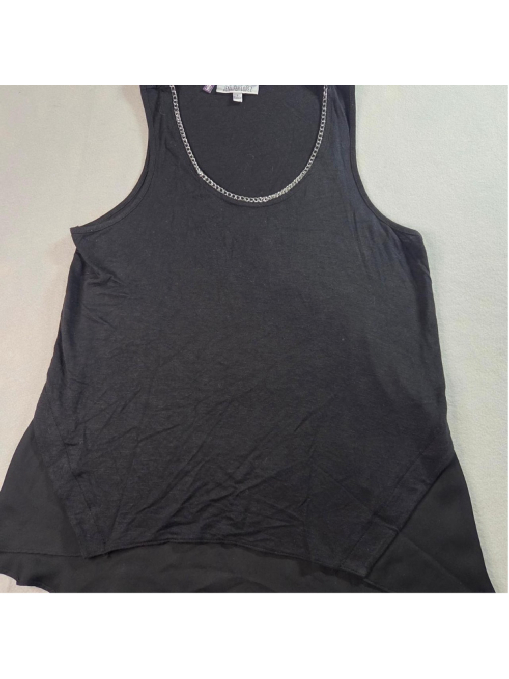 Jennifer Lopez black tank top with silver chain detail, size S #jennifero #chain